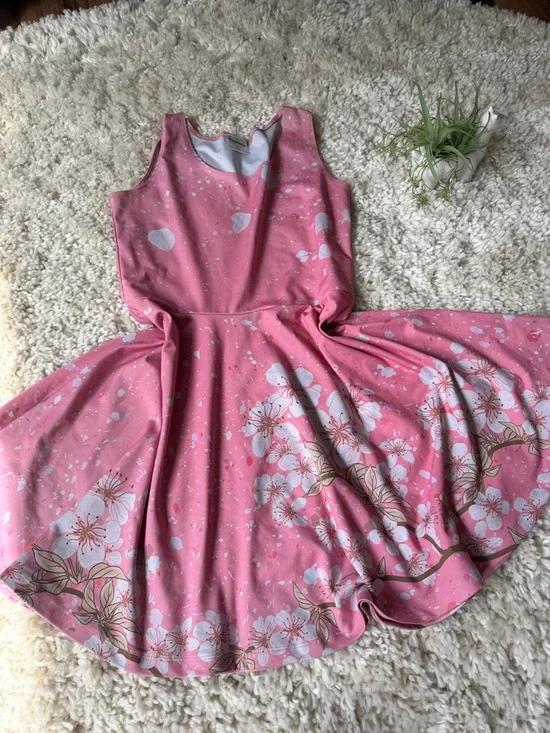 Sleeveless Pink Floral Fit-and-Flare spring Japanese blossom Midi Dress - Picture 2 of 6